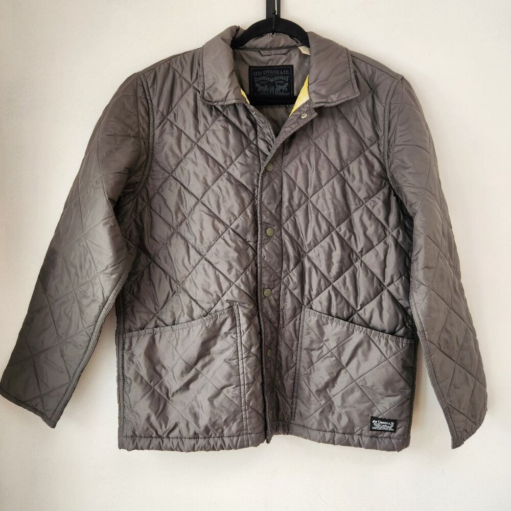 Levi's Grey Quilted Puffer Jacket Snap Down Lightweight Chore Coat Outdoors S